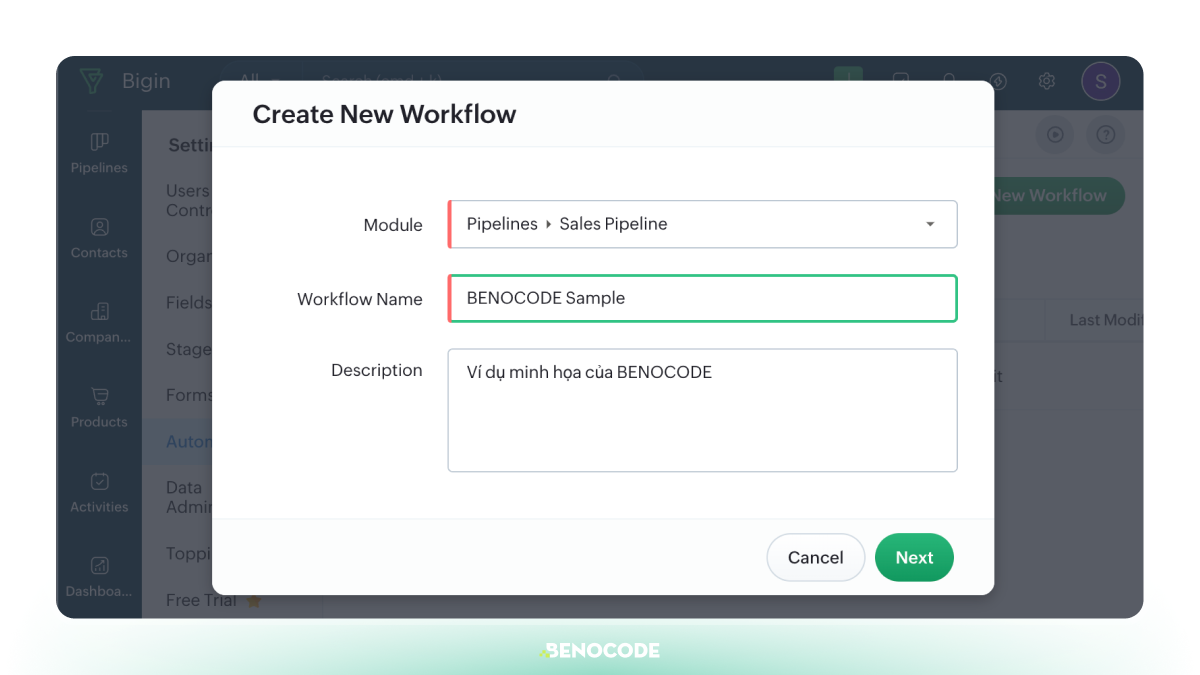 Tao Automation Workflow Trong Zoho Bigin 2